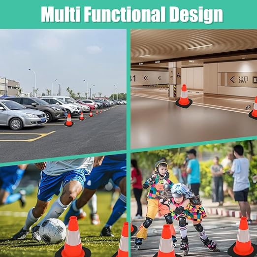 BESEA 12" inch Traffic Cones Soccer Training Cones Sport Cones Road Parking Cone with 4" Highly Reflective Collar(8 Pack)