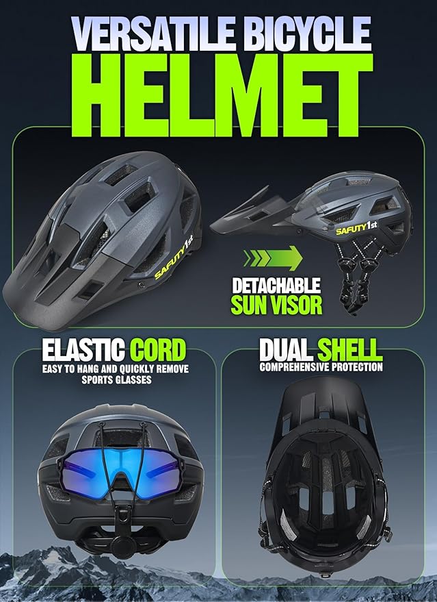 Mountain Bike Helmet for Adults & Youth Lightweight Impact-Resistant with Adjustable Dial & Removable Visor Unisex Helmet for Mountain Biking Bicycle Clcying