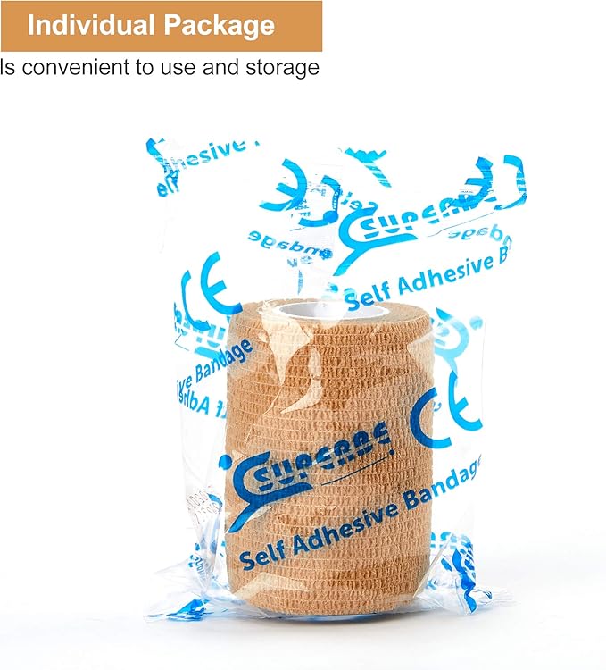 Self Adhesive Bandage Tape (3 Inches X 5 Yards), Elastic Cohesive Bandage Medical Wrap for First Aid, Sports, Wrist & Ankle (3 inch, Count, 12)