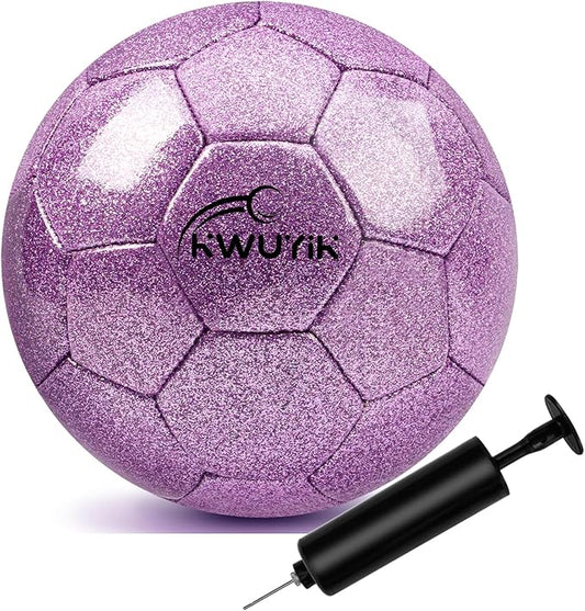 Size 3 4 5 Glitter Pink Gold Purple Soccer Ball Set with Pump Youth Soccer Ball for Kids Aged 4-6 6-8 8-12 Toddler Soccer Ball Soft Training Ball Practice for Teens Children Adults Boys Girls