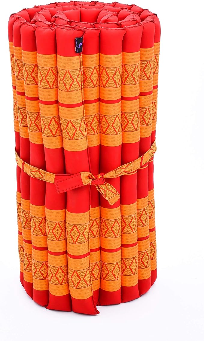 Leewadee - Foldable Floor Mattress - Japanese Roll Up Futon -Trifold Tatami Mat- Guest Floor Bed - Camping Mattress - Thai Massage Mat, Kapok Filled, 75 x 28 inches, Orange Red