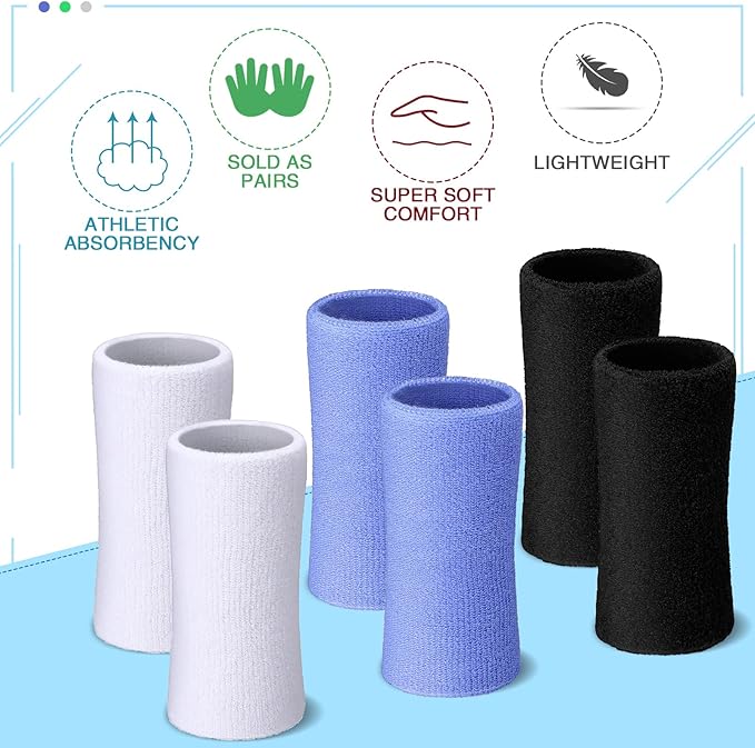WILLBOND 6 Inch Wrist Sweat Bands for Men Women Tennis Elastic Athletic Long Sweatband Wrist Absorbent for Basketball Tennis Running Outdoor Activity