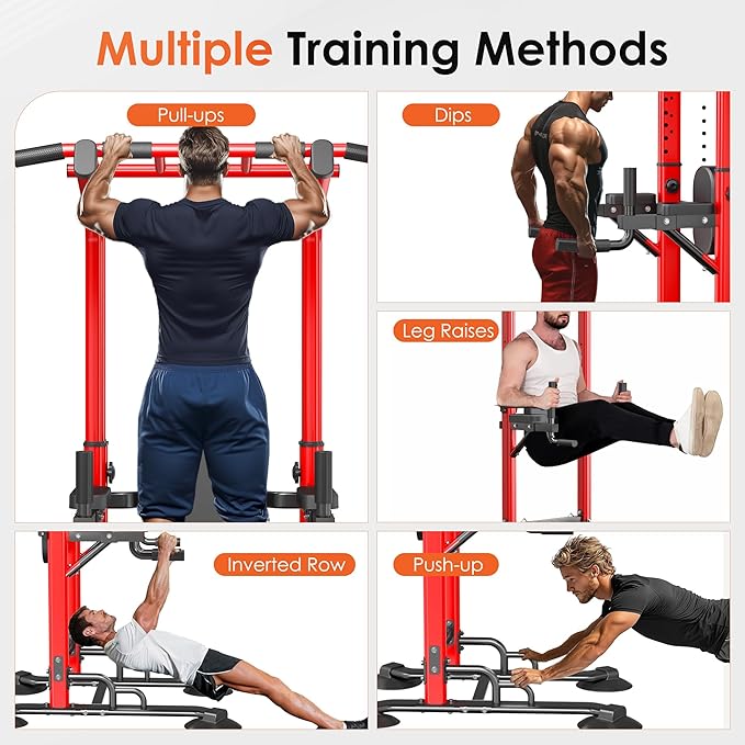 soges Power Tower Pull Up Bar Station, Dip Station for Home Gym, Height Adjustable Heavy Duty Strength Home Training Fitness Workout Equipment