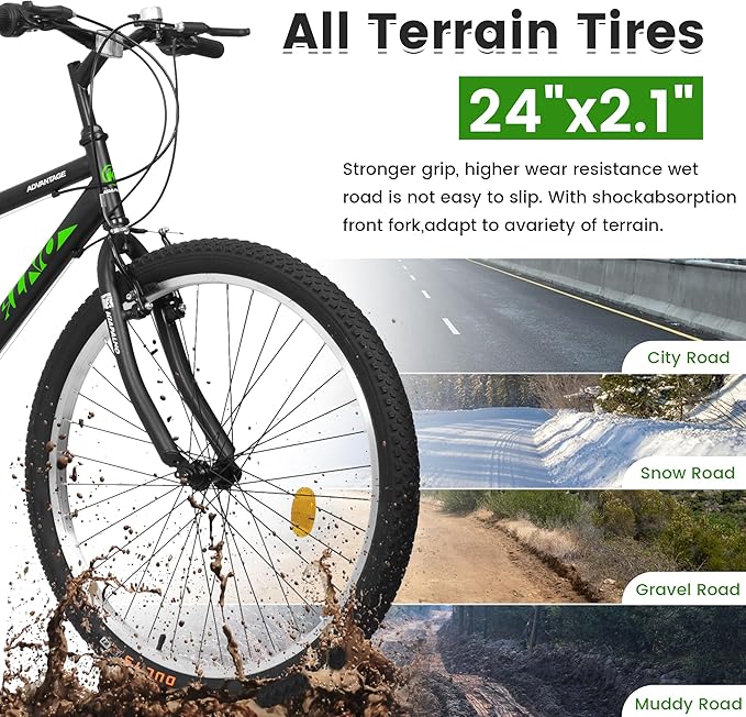 Mountain Bike 24 26 Inch, 21 Speeds Aluminum Frame/High-Carbon Steel Frame, Front Suspension Boys Girls Sport Bike, Adult Teens Bicycle for City Commuters, Summer Ride and Short Trip Camping