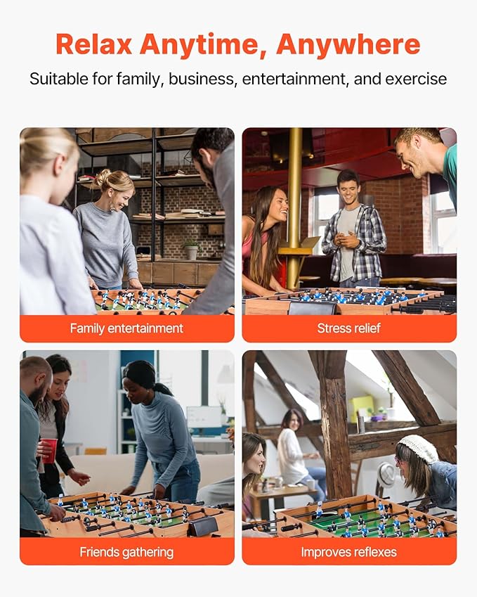 VEVOR Foosball Table 42/48/55 in Foosball Table Indoor Full Size Foosball Tables for Home, Family, and Game Room, Durable Soccer Set, Includes 2/4 Balls, Score Keeper, and 2 Cup Holders