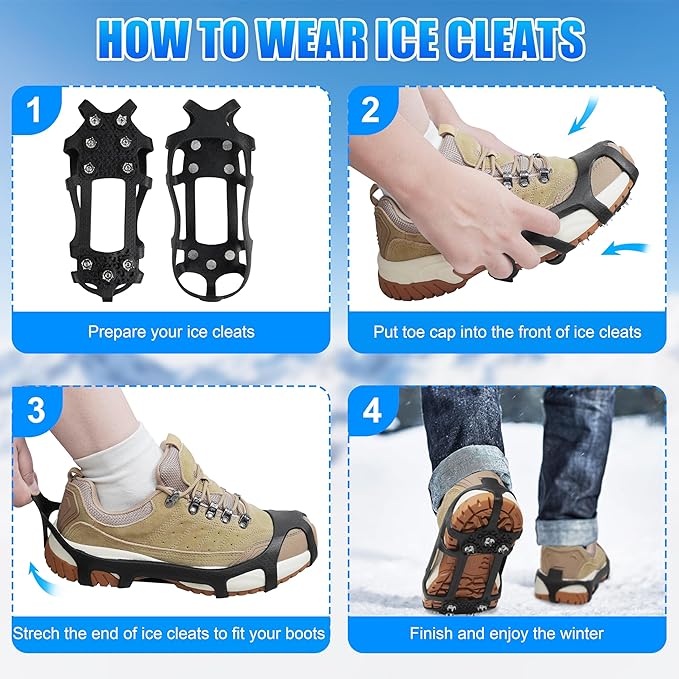 Ice Snow Cleats for Shoes and Boots,Snow Walk Traction Cleats Crampons Non-Slip 9 Point Cleats Ice Snow Grippers Overshoe for Women Men Kids Walking on Snow & Ice