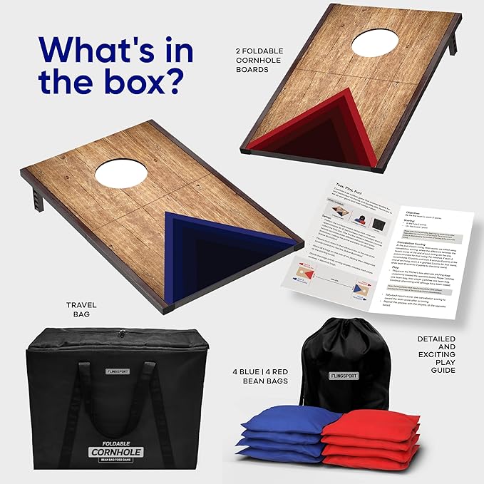 Portable Cornhole Board Set 24"x15", Foldable Wooden Travel Size Corn Hole Game Sets, Incl 2 Boards 8 Canvas Bean Bags, Indoor & Outdoor Lawn Toss Games Activity, for Kids Teens & Adults