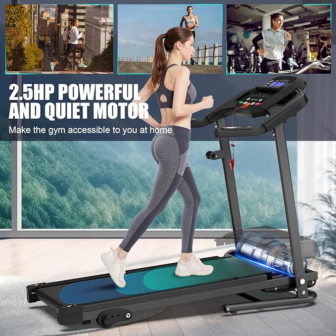 FYC Compact Folding Treadmill for Home - 2.5HP Quiet Brushless Motor, 3-Level Incline, 7.5 MPH, Shock Absorption, Space-Saving Design for Running, Walking - Treadmill for Small Spaces & Home Use