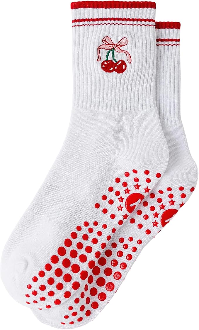 Yawlsow Pilates Grip Socks for Women Yoga Grippy Socks Cute Barre Non Skid Athletic Crew Sticky Sock Workout Hospital