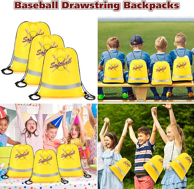 Xinnun 20 Pcs Softball Drawstring Backpack, 13.39 x 16.54 Inch Softball Bag Gym Sport Trip Party Favors Birthday Supplies