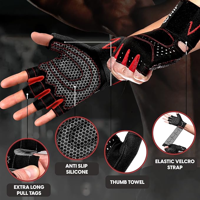 MhIL Workout Gloves for Men – Comfortable Gym Gloves for Men with Enhanced Grip for Safety and Hand Protection – Weight Lifting Protection with Wrist Wraps Support for Performance Boost and Style