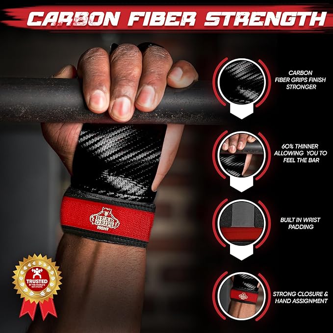 Bear Grips Two Hole Hand Grips, Three Hole Pull Up Grips, No Hole Wrist Grips, WOD Grips for Men and Women. Carbon Fiber Hands Grips, Titanium Hand Grips for Weight Lifting, Speed Pull Up Gloves Grip