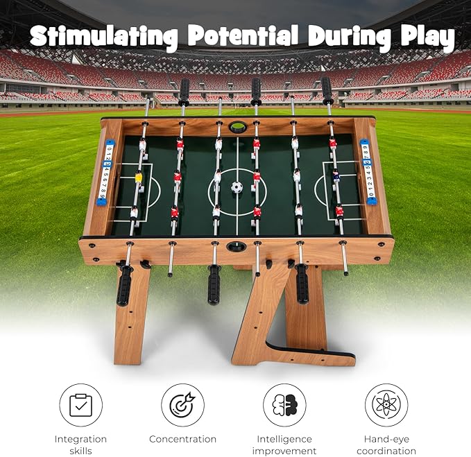 GYMAX Folding Foosball Table, 27” Freestanding Foosball Table with Balls for Family Gaming Room, Soccer Game Table for Adult Kids ASTM Certificated