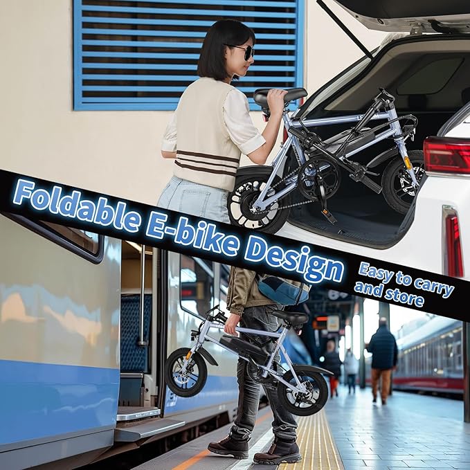 Winado Electric Bike for Adults, 14" Folding Electric Bicycle 450W Motor with Dual Disc Brakes, Max Range 25Miles(Pedal-Assist) & Speed 15.5MPH, Foldable Commuter City Ebike for Adults/Teens