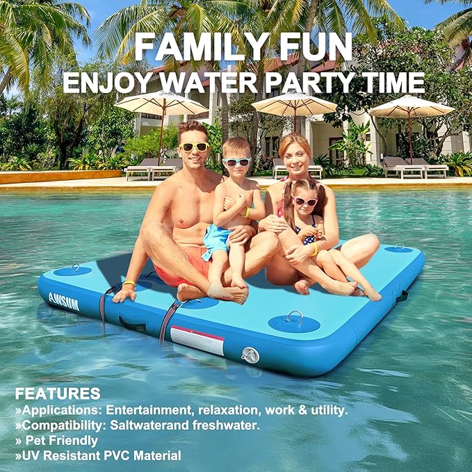 AWSUM Inflatable Floating Dock Air Dock Platform, 6ft/8ft Non-Slip Inflatable Water Mat Floating Island Raft for Lake Pool Beach Ocean