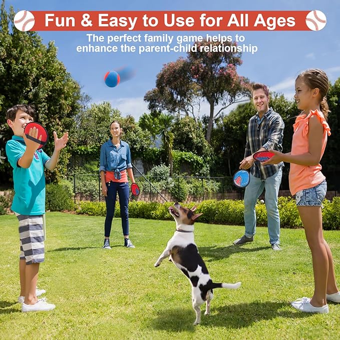 Toss and Catch Ball Game, Kids Toddler Baseball Glove & Catch Ball Toys, Kids Outdoor Games for Family, Toys for Beach Pool Yard Outside, Birthday Gift for Ages 3 4 5 6 7 8-12 (Red-2 Pack)