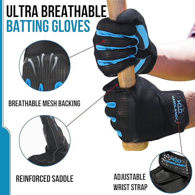 HANDLANDY Baseball Batting Gloves for Adult Youth, Grip Breathable Softball Batting Gloves Fit Men Kids Boys Girls