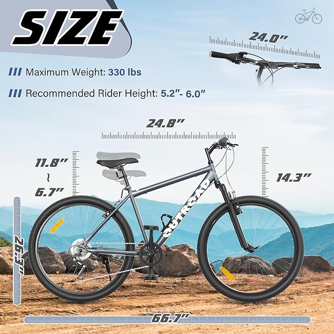 Betterland 26 Inch Mountain Bike, 7/21Speed Adult Bicycle with Dual V Brakes,Front Suspension, High Carbon Steel Frame, with Adjustable Ergonomic Seat Bicycle