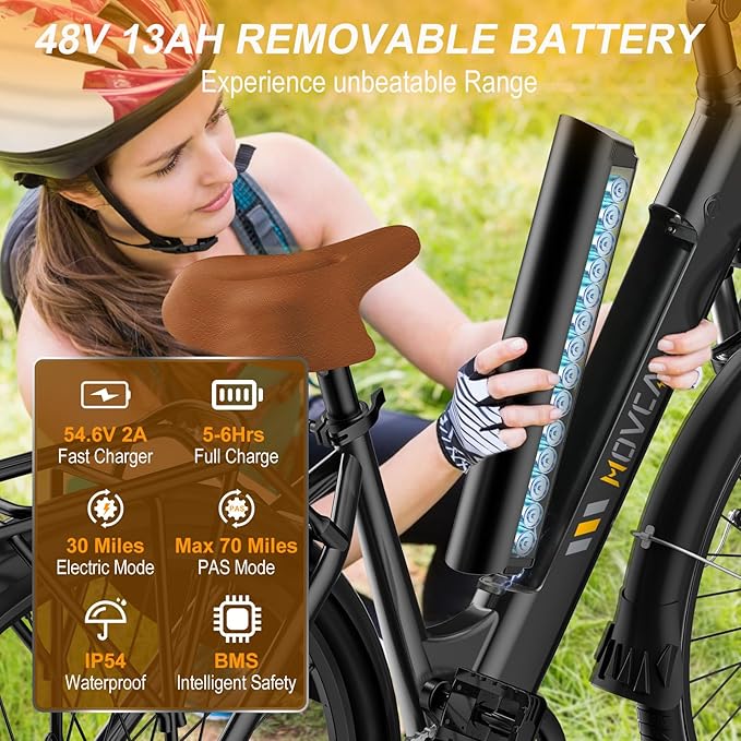 V80 Electric Bike, 1000W Motor 28MPH Ebike, 48V 13Ah Removeable Battery, 26'' City Cruiser Adult Electric Bicycles up to 70 Miles