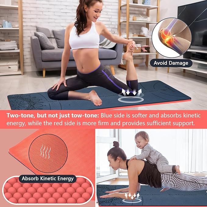 Yoga Mat Extra Thick 9MM, High Density Exercise Mats Non Slip for Home Workout, Pilates Mat with Strap for Women Men, Eco Friendly Mat Thick (9MM-NAVY-BLUE)