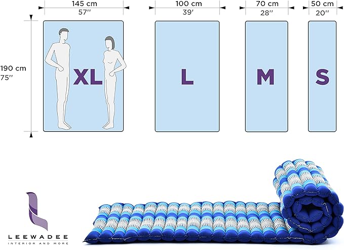 Leewadee - Foldable Floor Mattress - Japanese Roll Up Futon -Trifold Tatami Mat- Guest Floor Bed - Camping Mattress - Thai Massage Mat, Kapok Filled, 75 x 28 inches, Blue White