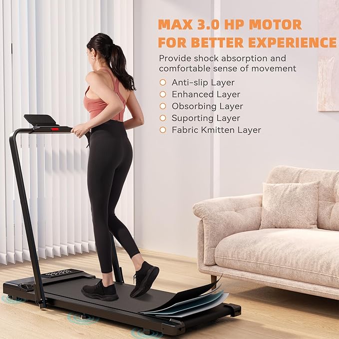 DeerRun 3 in 1 Walking Pad Treadmill, 300 Weight Capacity Foldable Treadmill, 3.0HP Low Noise Under Desk Treadmills for Home Office with Remote & APP