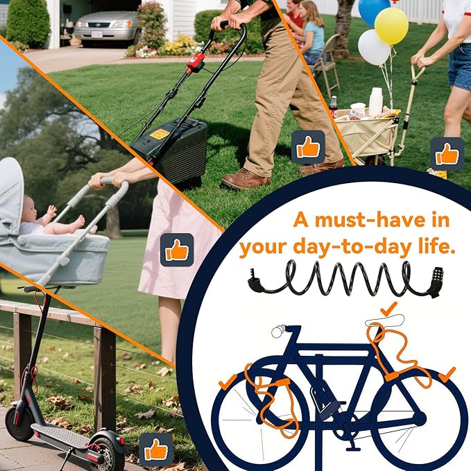 SEPOX® 4Pcs Pack 6FT Extra Long Cable Combination Bike Locks, 4 Digits Retractable Security Lock, 12mm Heavy Duty Anti-Theft Cable for Bicycle, Scooter, Gate, Outdoor Equipment, Weatherproof-Rustproof