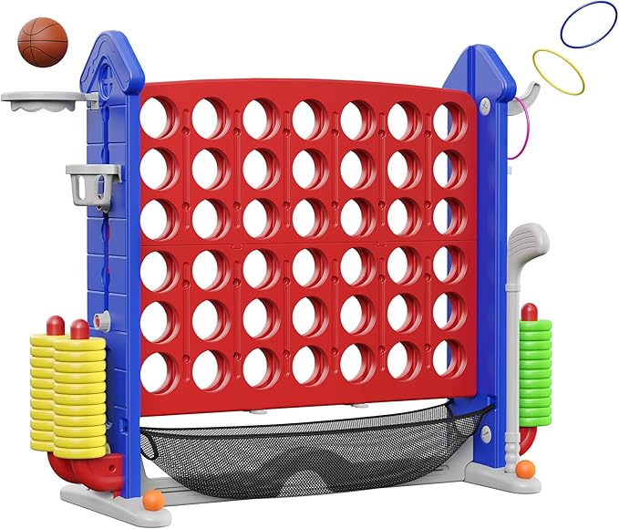 Furnideco Giant 4 Connect in a Row Game, Height Adjustable Jumbo Yard Games for Kids and Adults Outdoor Play, Backyard Large Four Connect Floor Games