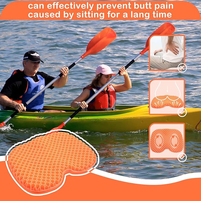 Orange Anti Slip Kayak Seat Cushion Waterproof Gel Boat Canoe Rowing Stadium Pad for Sit in Kayak Chair for Fishing Kayak Pedal Kayak Equipment