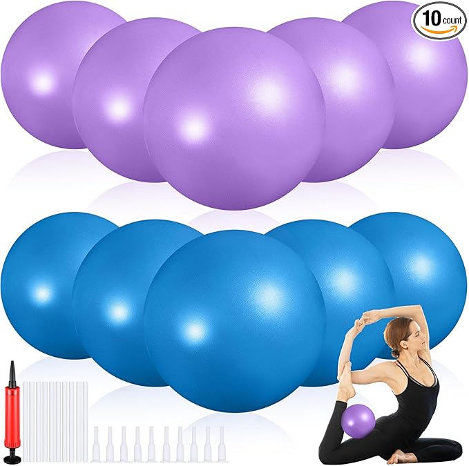 Aoriher 10 Pieces 9 Inch Exercise Pilates Ball Yoga Therapy Core Ball for Yoga Stability Barre Training Stretching Physical Posture Training Gym