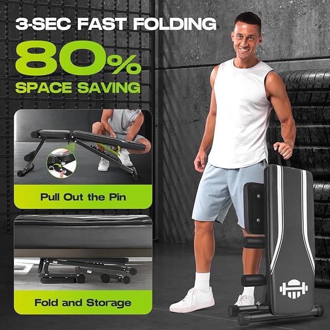 ANCHEER Basic Weight Bench for Home Gym, 660LBS Fast Foldable Workout Bench Press for Home Gym Strength Training, 8 Adjustable Backrests Incline/Flat/Decline Full Body Exercise - New Version