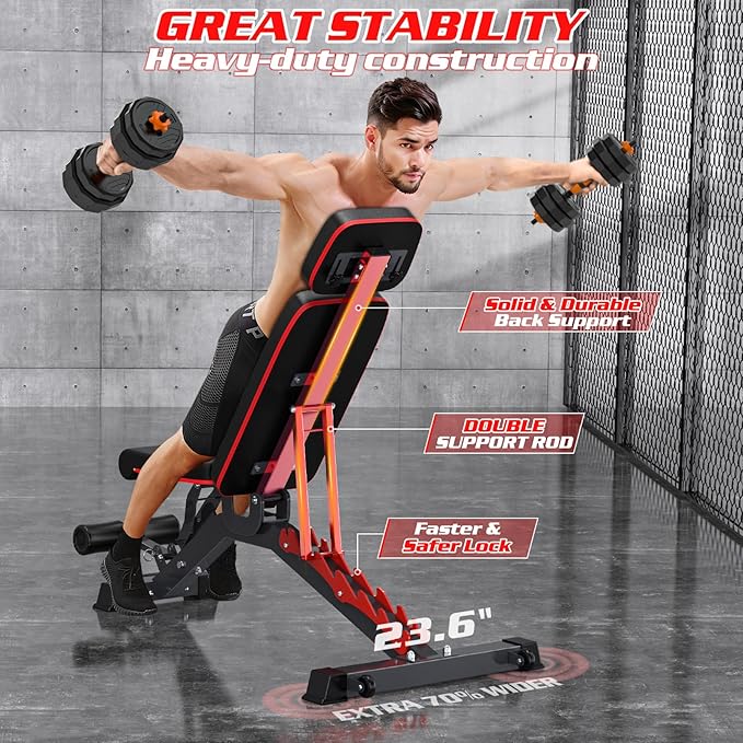 1200LBS Adjustable Weight Bench Press, Heavy-duty Workout Bench for Home Gym, Extra Headrest, Incline Decline strength Training Bench Press for Full Body Workout Extrem Stable