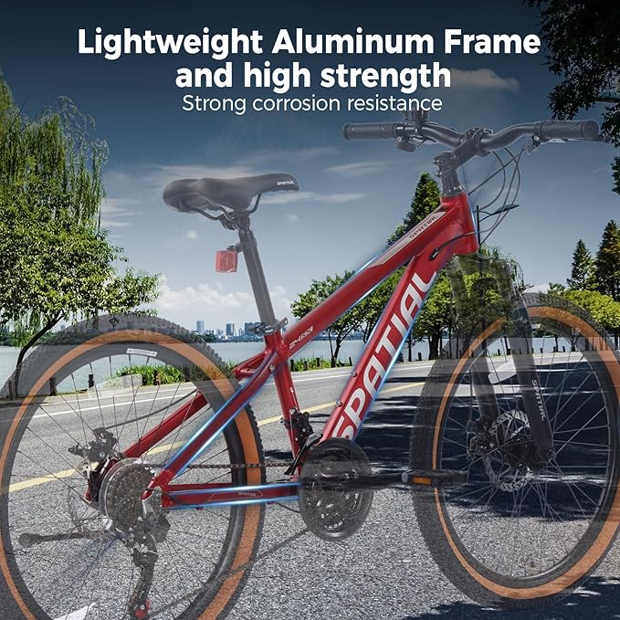 SPATIAL Mountain Bike, 24/26/27.5/29 inch Outdoor Cycling Bike,21/8 Speed Lightweight Aluminum Frame | Dual Disc Brakes,Adjustable Ergonomic Seat for Men Women Adult,MTB Bicycle
