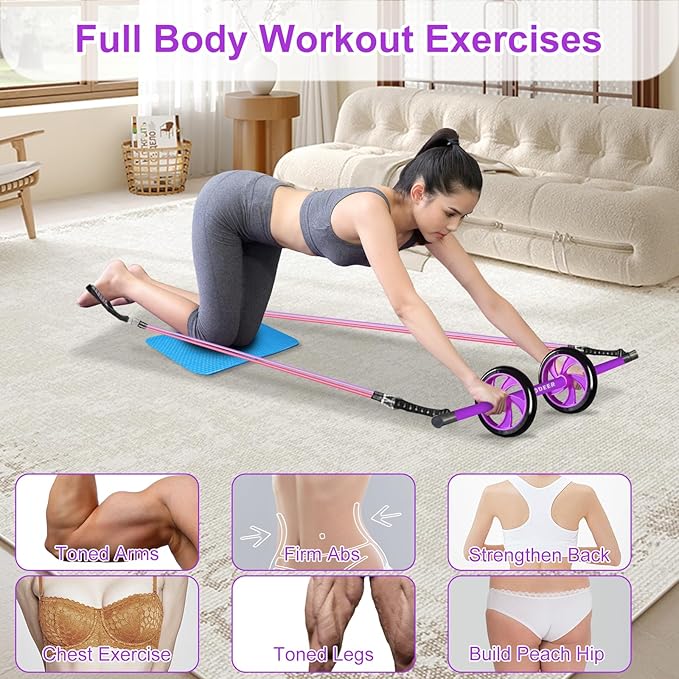Pilates Bar Kit with Resistance Bands for Working Out, Pilates Equipment with Ab Roller for All Fitness Levels, Portable Home Gym Full Body Workout Equipment for Women&Men