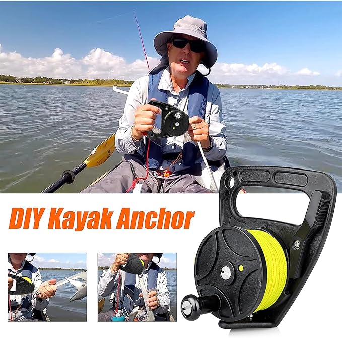 Compact 150ft Scuba Dive Reel Kayak Anchor with Thumb Stopper for Safety Underwater Diving Snorkeling
