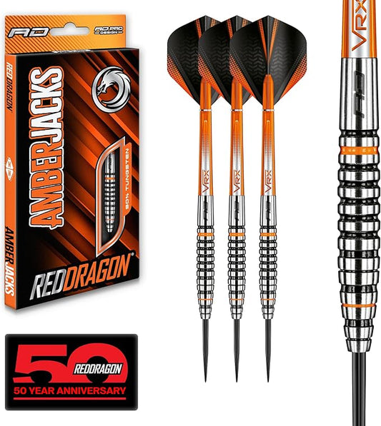 RED DRAGON Amberjack Series Darts Set with Flights and Shafts (Stems)