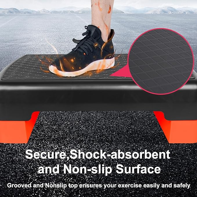 Height-Adjustable 4"-6" Step Aerobics Platform Fitness Equipment Stepper Trainer Exercise Step Platform with 2 Riser