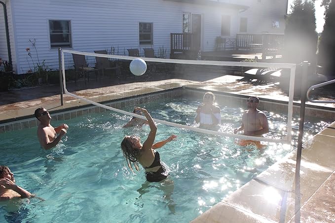 Global Pool Products X2 Basketball and Volleyball Pool Game - Set Includes 16' Net & Ball Stainless Steel Polished - No Anchor GPP-X2VB16-SS