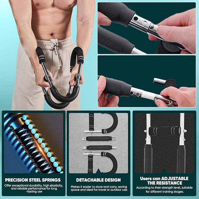 Twister Arm Trainer, Adjustable Spring Chest Expander and Forearm Strengthener, Triceps, Biceps, Shoulder, Back & Thigh Workout bar Equipment, Portable Upper Body Exerciser for Home Fitness