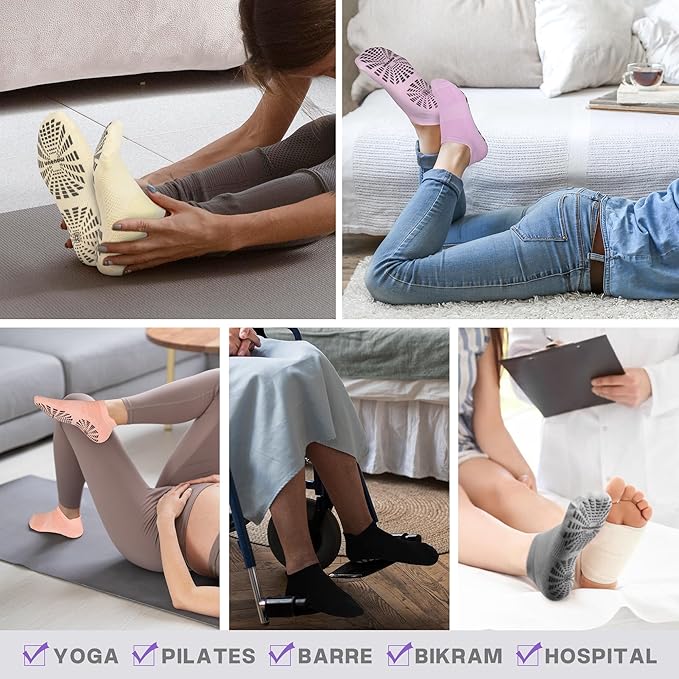 unenow 5 Pairs Pilates Socks for Women Non Slip Socks with Grips for Yoga Hospital Barre Barefoot