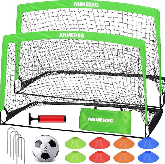 6x4FT Kids Soccer Goal for Backyard Set Portable Soccer Goal with Ball Pump and Cones Soccer Net Set of 2 Training Equipment Outdoor Sports Gift