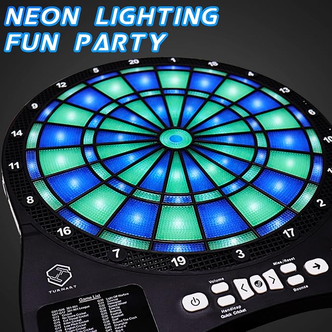 Turnart Electronic Dart Board,13 inch Illuminated Segments Light Based Games Electric Dartboard for Adults Tested Tough Segment for Enhanced Durability Professional with Scoring