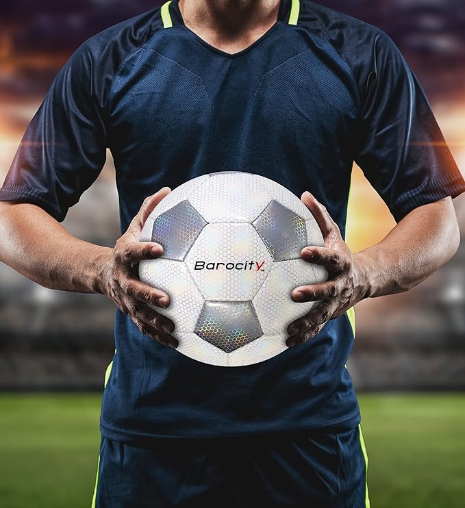Soccer Ball - Premium Boy and Girl Official Match Ball with Cool Reflective Iridescent Rainbow Hex Pattern, Durable, Indoor, Outdoor, Training, Practice, Playtime and Games