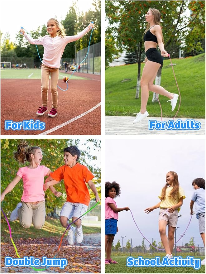 Jump Rope for Kids, Lorvain Adjustable Skipping Rope, Kids Jump Ropes with Wooden Handle for Girls Boys, Weighted Jumping Ropes for Fitness Workout Exercise Outdoor Fun Activity