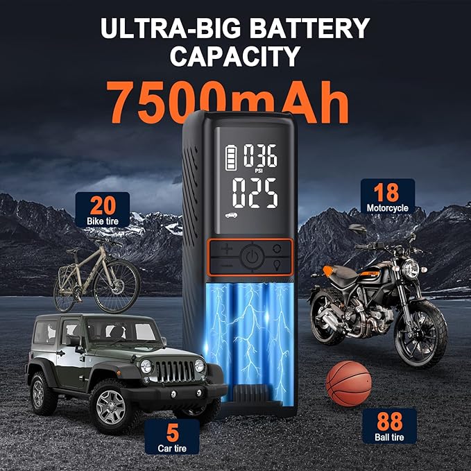 GOOLOO GT160 Tire Inflator Portable Air Compressor, 160PSI Portable Air Pump for Car Tires, 7500mAh Cordless Air Pump with Digital Pressure Suitable for Cars, Bikes, Balls, Motorcycles