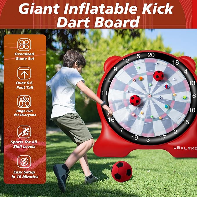 UBALANCE Giant Inflatable Dart Board for Adults, 6ft Outdoor Yard Games with 26 Sticky Balls, Soccer Tennis Golf Fun, Carnival Backyard Party & Lawn Sports