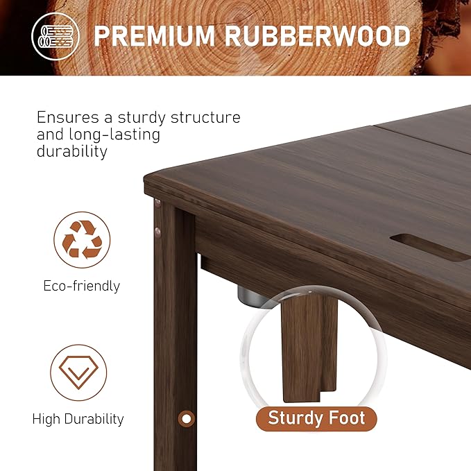 MUPATER Solid Wood Board Game Table with 58” x 33” Gaming Space and Removable Table Top, Modular Game and Dining Table for Adults, Includes Cup Holders and Leatherette Play Mat