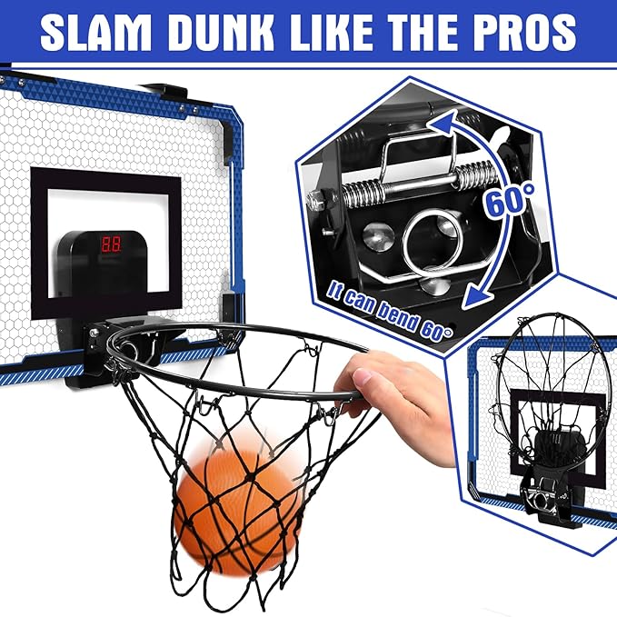 Indoor Mini Basketball Hoop with Electronic Scoreboard - Over The Door Basketball Hoop with 3 Balls, Mini Hoop Door & Wall Office Bedroom Score Basketball Hoop for Kids and Adults