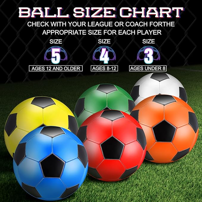 Deekin 6 Pcs Soccer Ball Bulk with Pump Size 5/4/3 Soccer Ball for Indoor Outdoor Sport Practice Competition Sport Training Accessories for Youth Adults