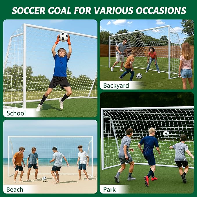 NAIZEA Soccer Goal - 12x6FT/16x7FT/10x6FT/8x6FT/6x4FT Soccer Goals for Backyard - Metal Soccer Goals for Youth Adult - Multiple Sizes Colors - Perfect for Games Indoor Outdoor Practice